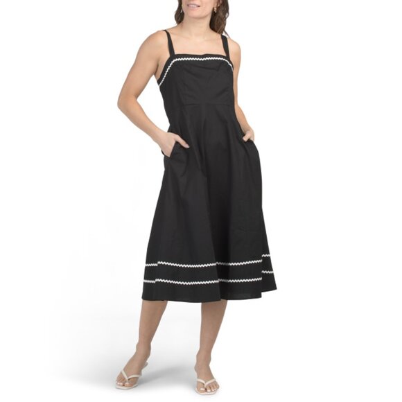 CYNTHIA ROWLEY Black/white Ric Rac Trim Midi Dress - Picture 1 of 2